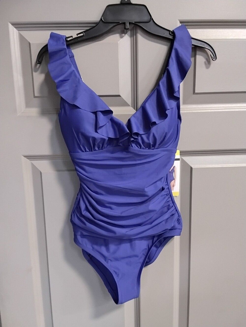 DKNY Blue Ruffle V-Neck One-Piece Swimsuit